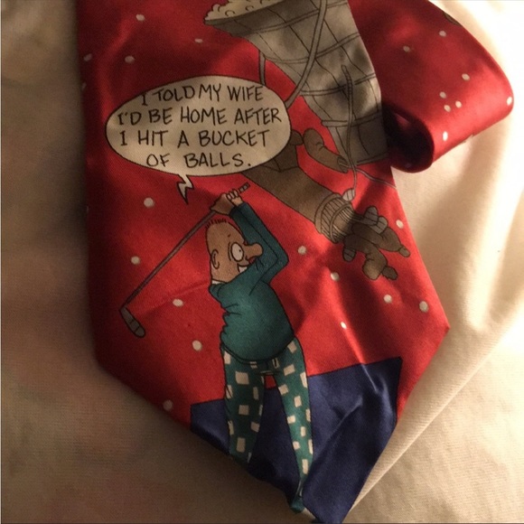 Richard L Torrey Originals Men's Benchwarmer Tie Red 100% Silk Funny Golf Theme - Picture 1 of 4
